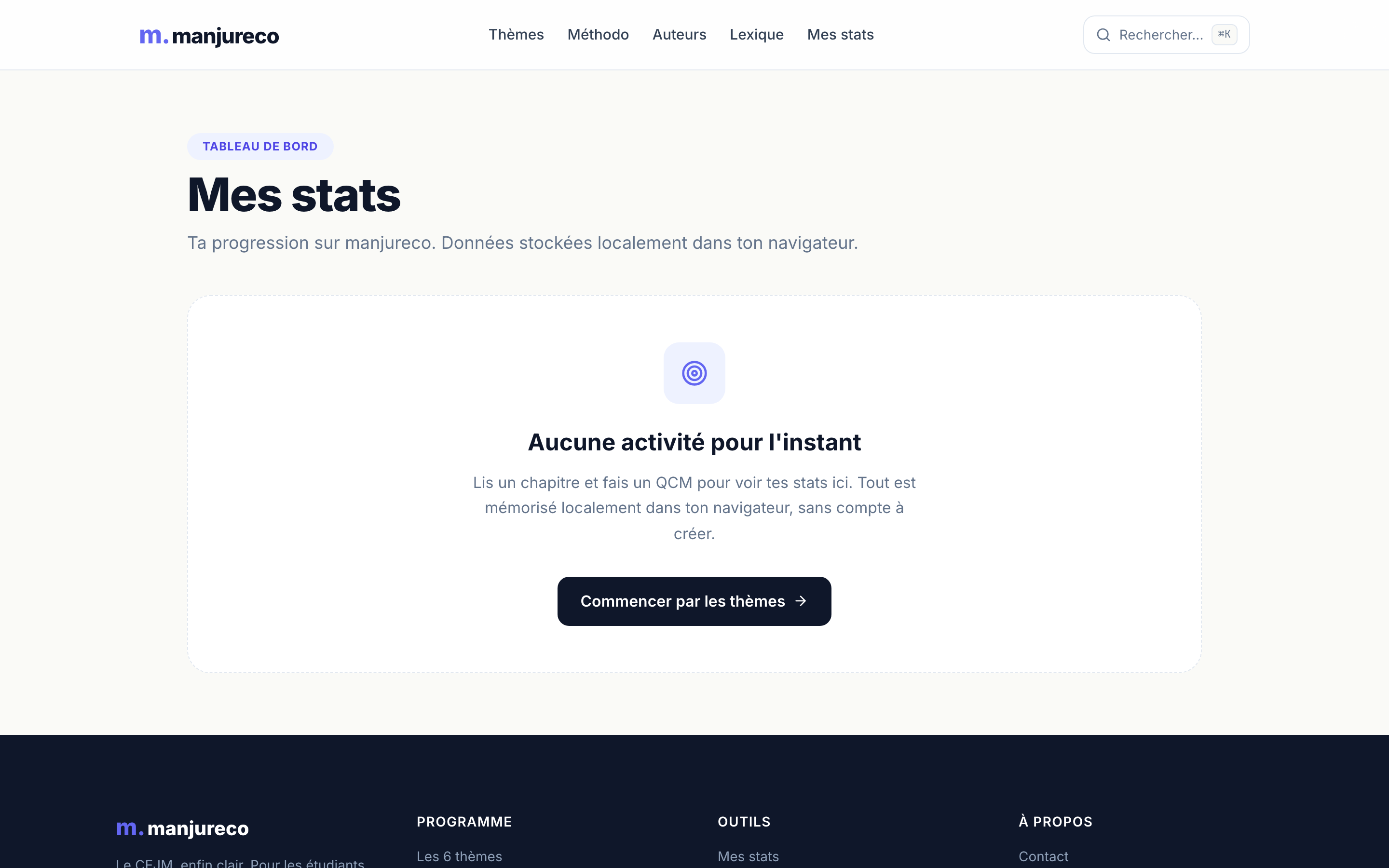 Tableau de bord de progression par thème