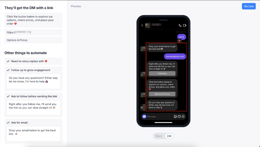 Capture d’écran echange DM instagram