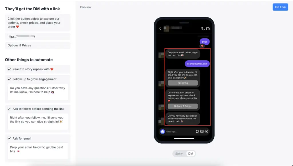 Capture d’écran echange DM instagram